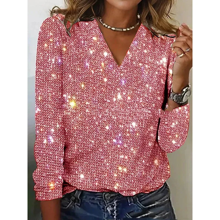 AMANDA - GLITTER V-NECK TOP