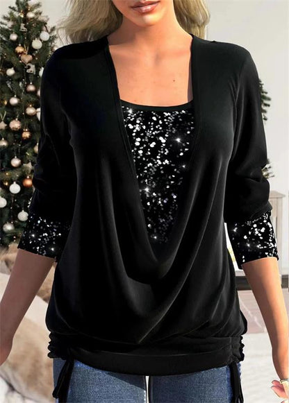 CRISTINA - DRAPED BLOUSE WITH GLITTER