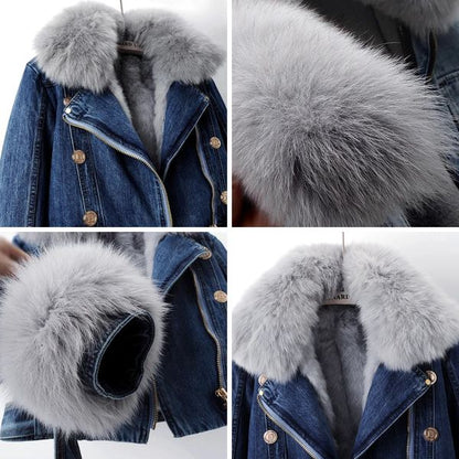 CAROLINE - LUXURY DENIM FOX FUR JACKET