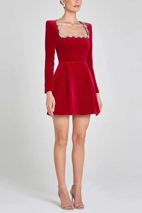 FLORENCE - MINI VELVET DRESS WITH JEWEL DETAILS