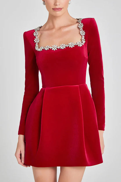 FLORENCE - MINI VELVET DRESS WITH JEWEL DETAILS