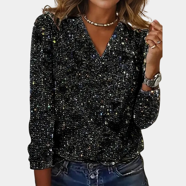 AMANDA - GLITTER V-NECK TOP