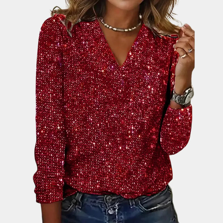 AMANDA - GLITTER V-NECK TOP