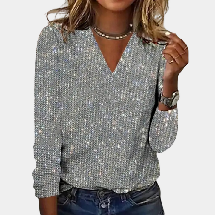 AMANDA - GLITTER V-NECK TOP