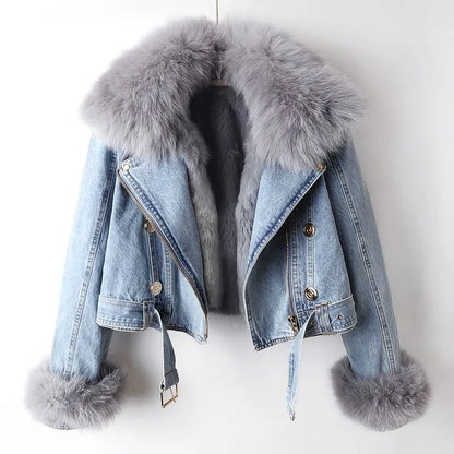 CAROLINE - LUXURY DENIM FOX FUR JACKET