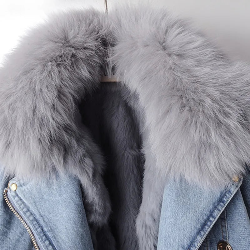 CAROLINE - LUXURY DENIM FOX FUR JACKET