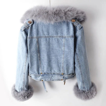 CAROLINE - LUXURY DENIM FOX FUR JACKET