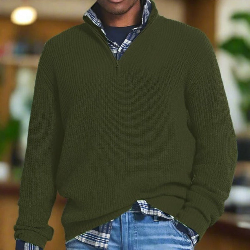 HUGH - KNITTED JUMPER WITH QUARTER ZIP