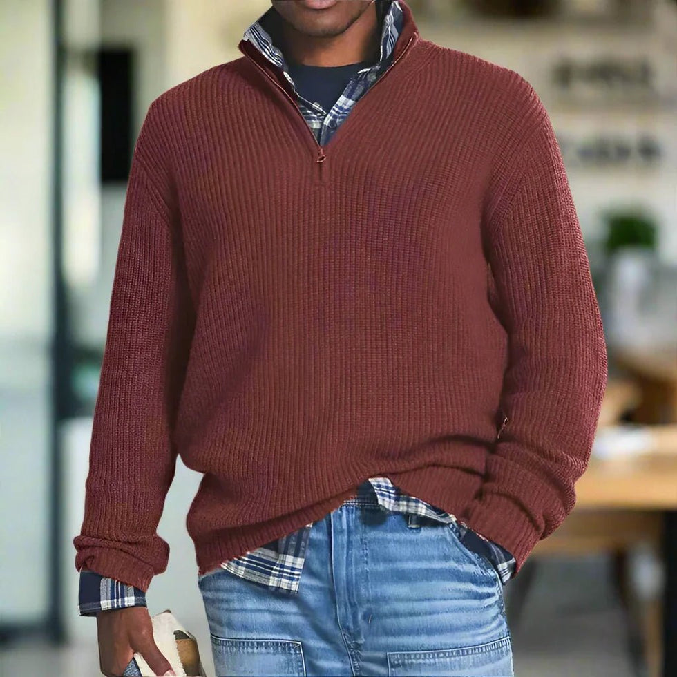 HUGH - KNITTED JUMPER WITH QUARTER ZIP