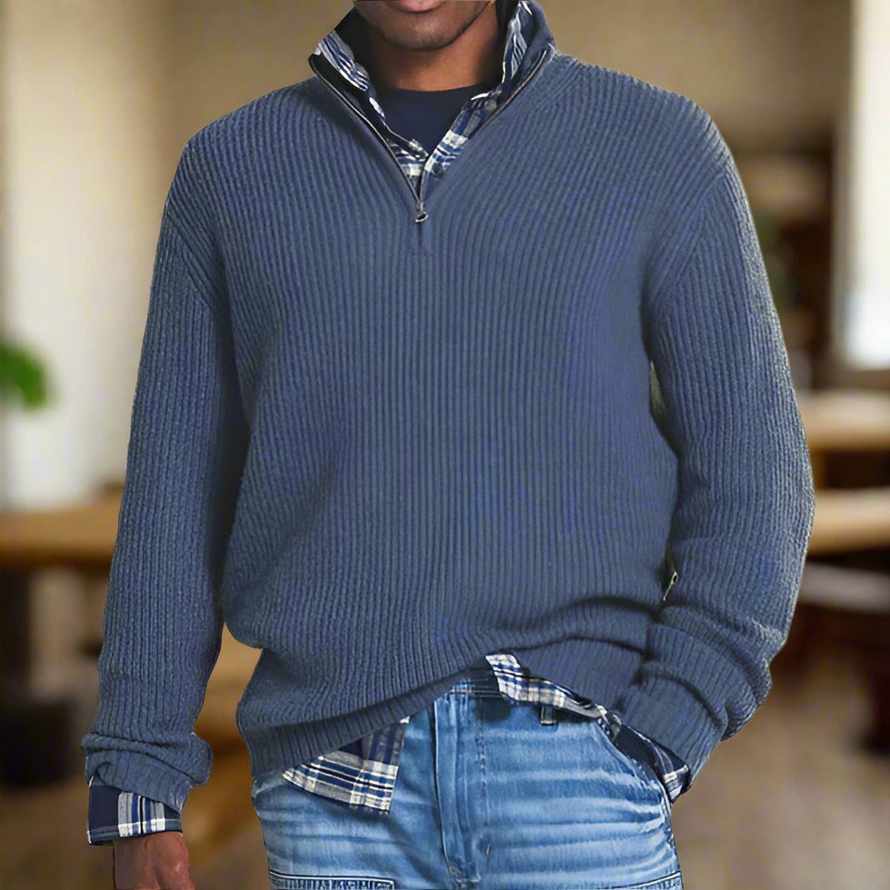 HUGH - KNITTED JUMPER WITH QUARTER ZIP