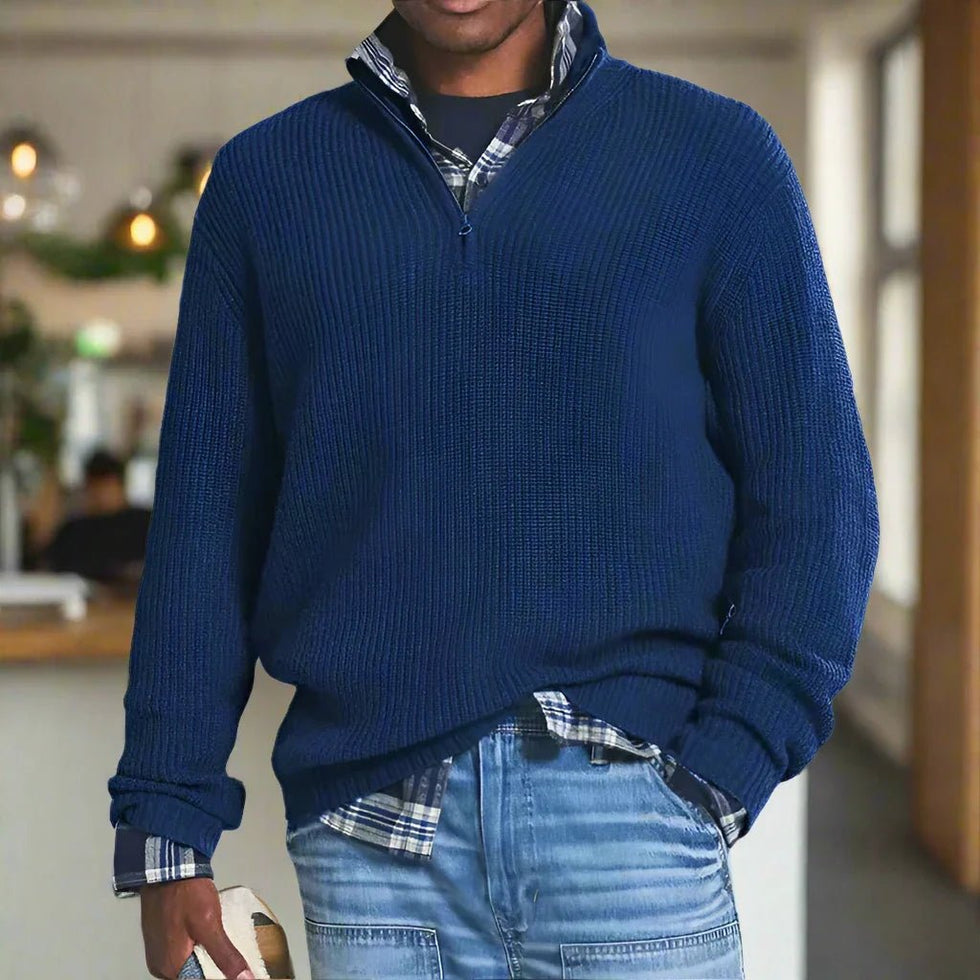 HUGH - KNITTED JUMPER WITH QUARTER ZIP