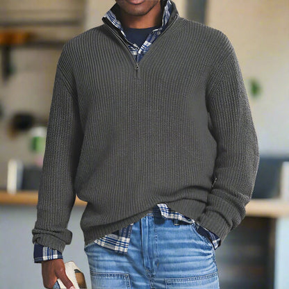 HUGH - KNITTED JUMPER WITH QUARTER ZIP